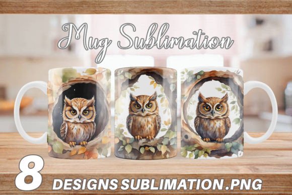 Download Mug Wrap Watercolor Owl - Watercolor owl Collection