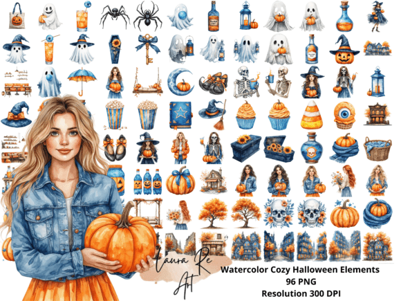Download Watercolor Cozy Halloween Elements - Halloween elements Collection